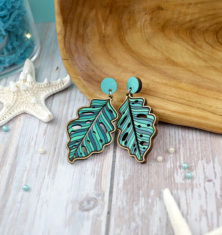 Tropical Palm Dangle Earrings - Maple