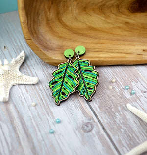 Tropical Palm Dangle Earrings - Maple