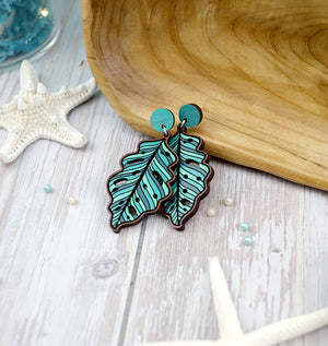 Tropical Palm Dangle Earrings - Cherry