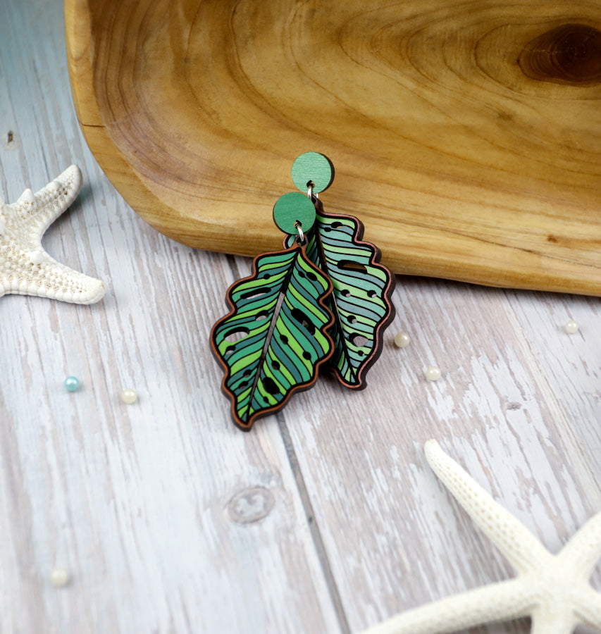 Tropical Palm Dangle Earrings - Cherry