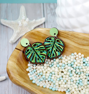 Monstera Dangle Earrings - Cherry