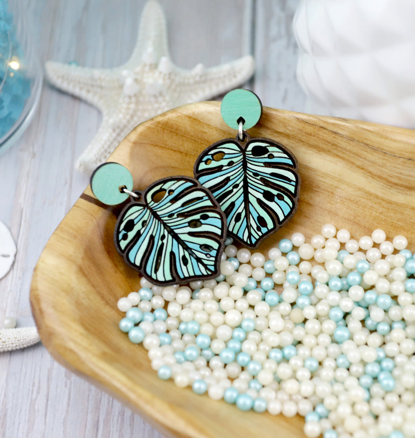beaded monstera earrings Monstera Dangle Earrings