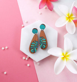 Short Monstera Leaf Earrings - Cherry