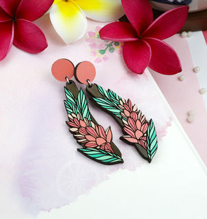 Hawaiian Ginger Earrings - Walnut