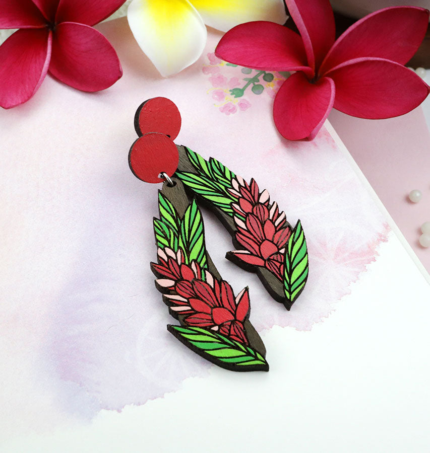 Hawaiian Ginger Earrings - Walnut