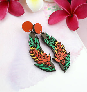 Hawaiian Ginger Earrings - Walnut