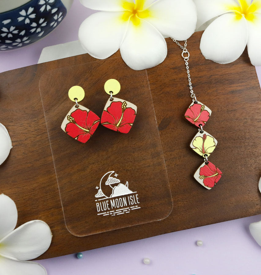 Diamond Hibiscus Earrings - Maple